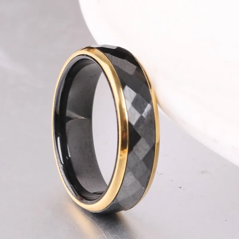 Kolmnsta 6mm White Black Ceramic Rings For Women Smooth Surface Hand Cut Female Ring Stainless Steel Wedding Engagement Jewelry