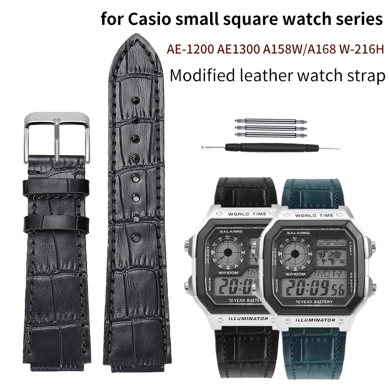 18mm genuine leather watch band for Casio smalls quare watch series AE1200/1300/F91W/W218/F108 Men replace wristbands Bracelet