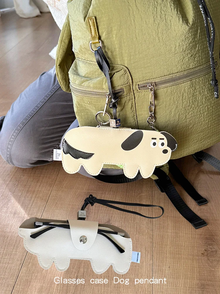 かわいい犬革製メガネケース手作りサドルステッチサングラスポーチバッグチャームすべてのメガネ用オリジナルデザインギフト