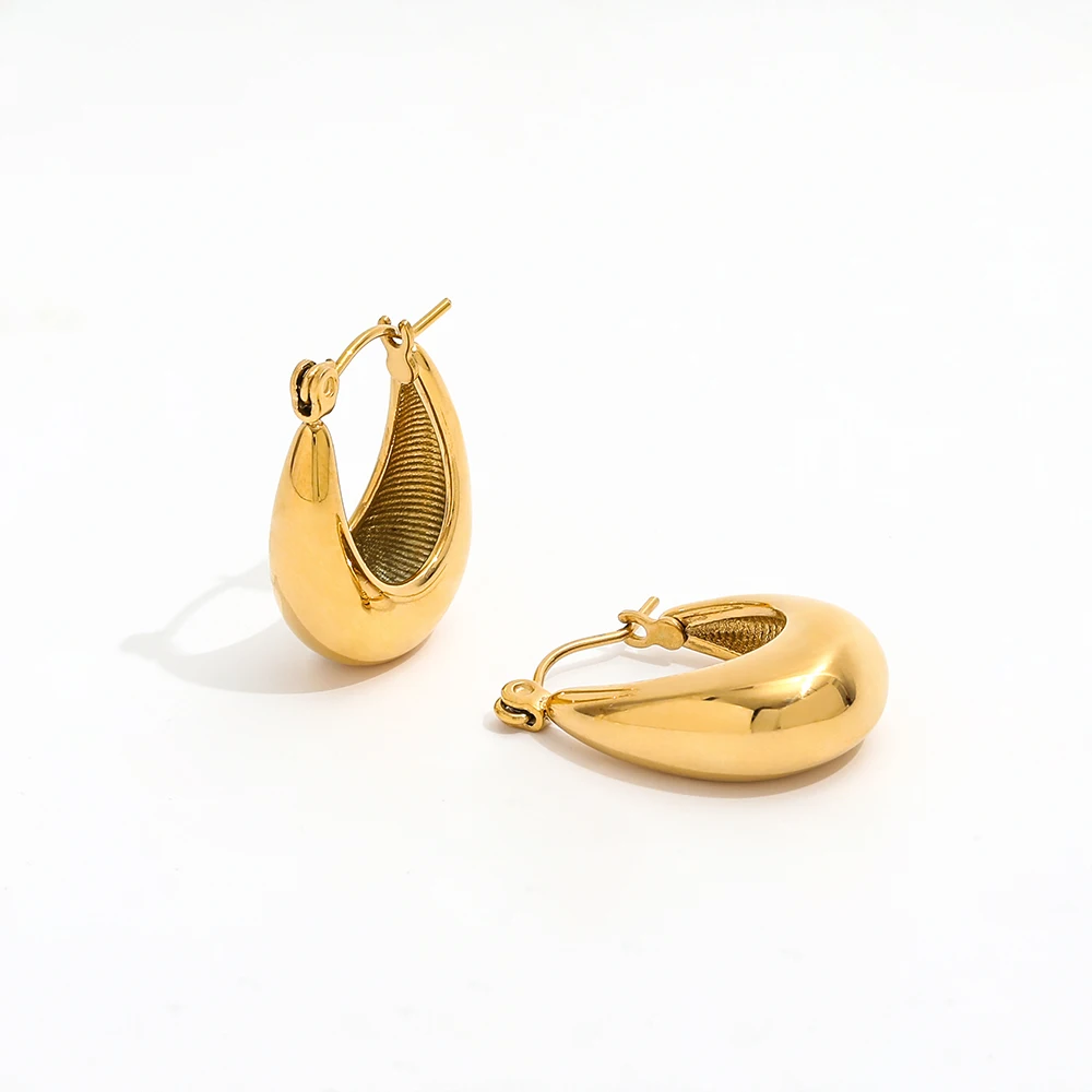 

Joolim Jewelry High End PVD Wholesale Waterproof&No Fade Small Oval Drop Shape Hoop Earring for Women