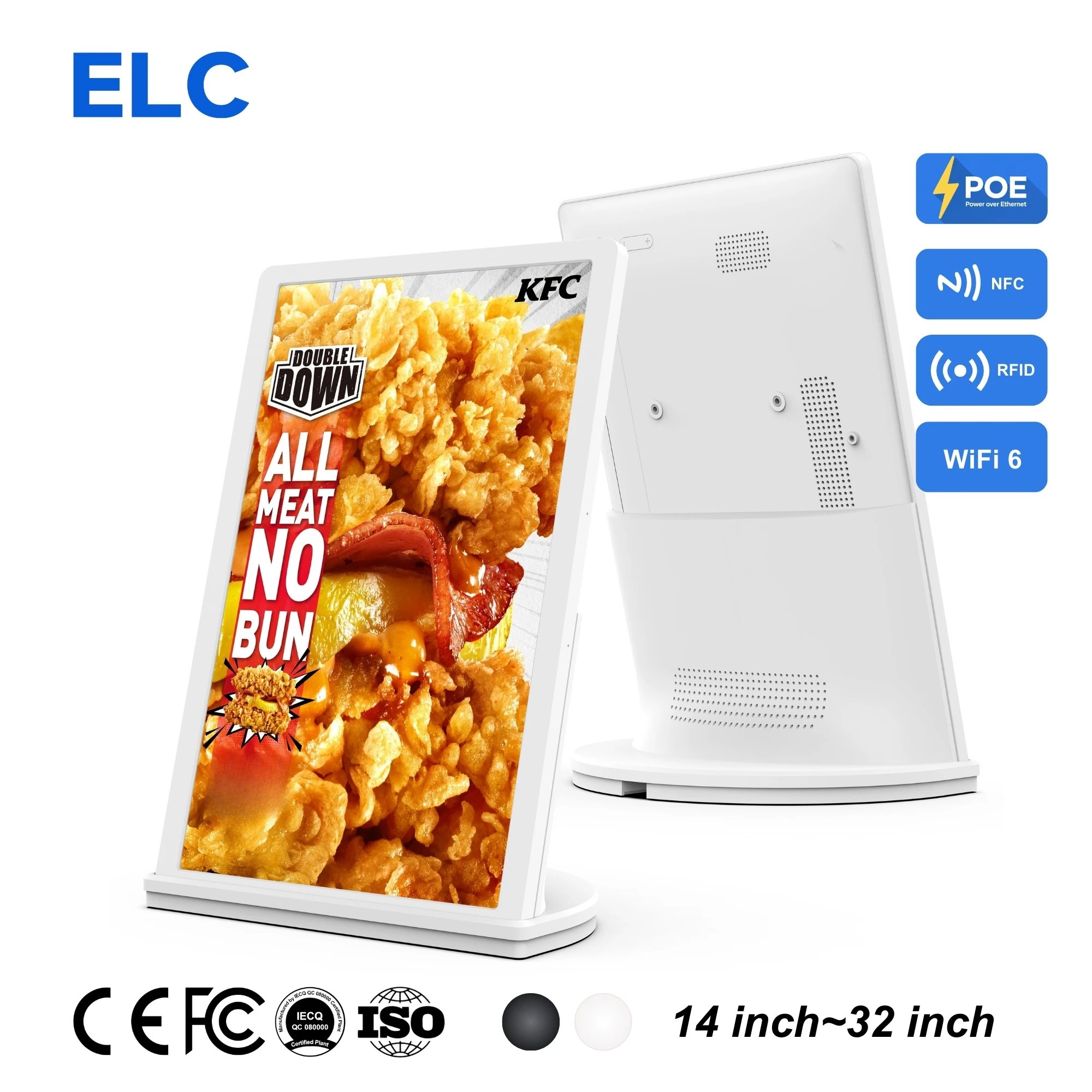 MS14 Inch LCD Touch Screen Desktop L Shape Android Tablet 1920*1080 IPS All in One Wall Mount Ordering Kiosk for Restaurant