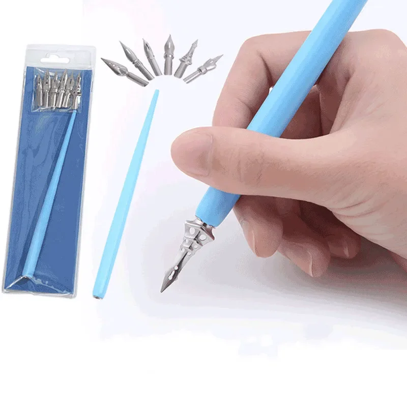 Comic Pen Wooden Rod Water Pen Interchangeable Tip Painting Art Fountain Pens 0.5mm Stationery School Supplies