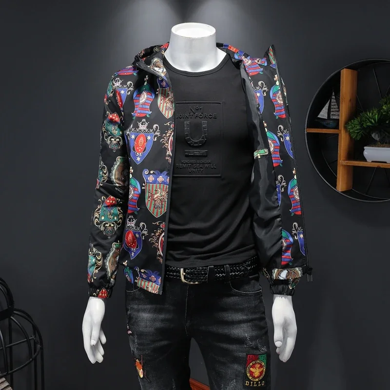 England Style Casual Printed Bomber Jacket Men Autumn 2023 Streetwear Fashion Hooded High Quality Brand Zipper Jackets for Men