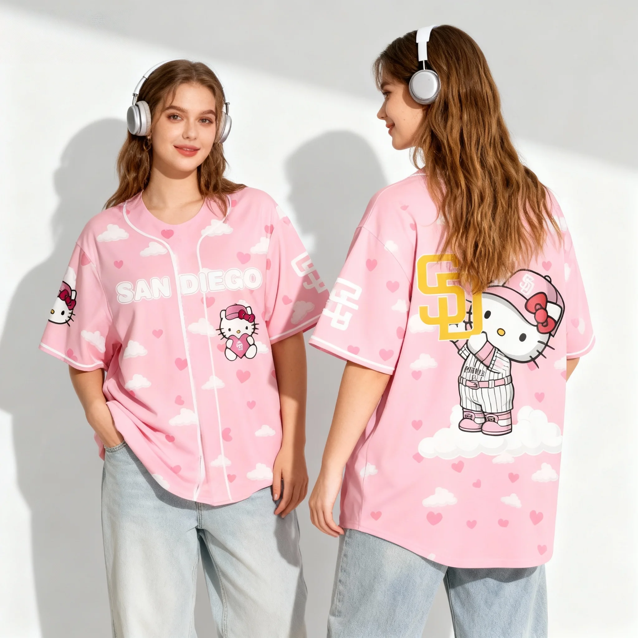 Sanliou كيتي كات كورومي مروحة زي كرة القدم الأمريكية الحلو كول تيشيرت صيفي المتضخم المرأة الكبار تي شيرت رياضي #2