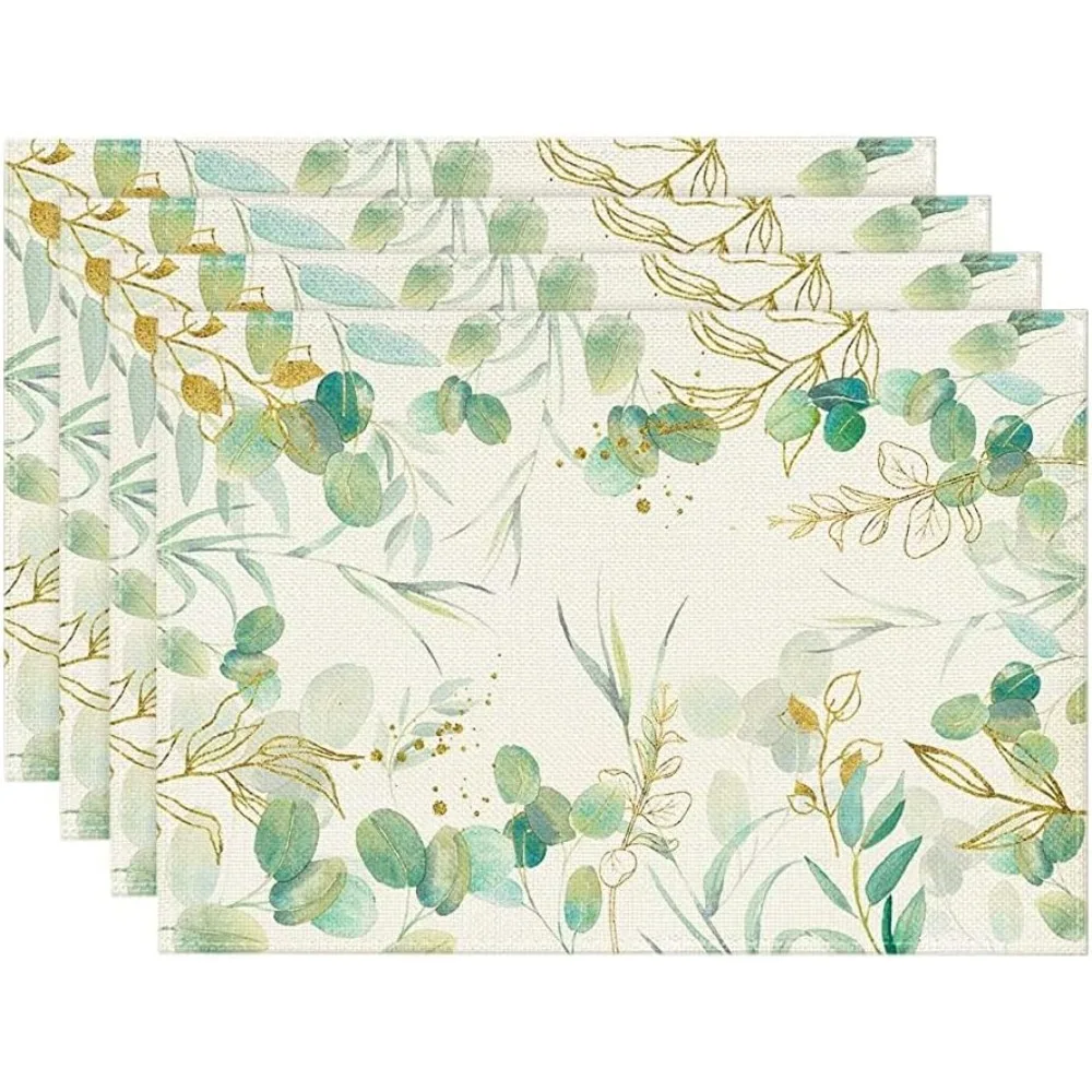Eucalyptus Summer Placemats For Dining Table, 12 X 18 Inch Spring Seasonal Holiday Decoration Rustic Vintage Washable