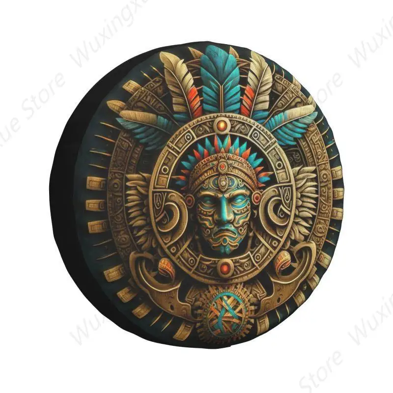 Custom Golden Aztec Warrior Spare Wheel Tire Cover for Toyota Land Cruiser Prado Jeep RV SUV Camper Vehicle Accessories 14