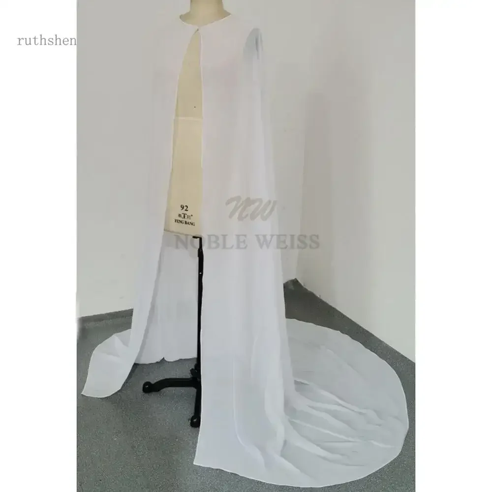 Simple Lady\'s  Chiffon Floor Length Wedding Cape Long   Wedding Jacket Bolero Handmade Bridal Wrap Customized