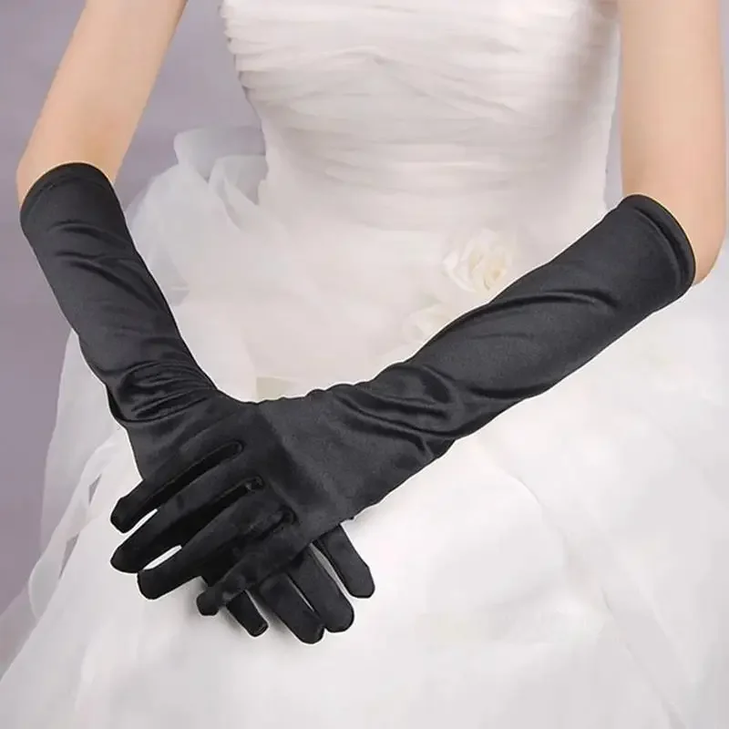 Gants de mariage en Satin pour femmes, longueur du coude, rouge, noir, 38CM de Long, pour femmes, Cosplay décontracté, accessoires de fête de mariage