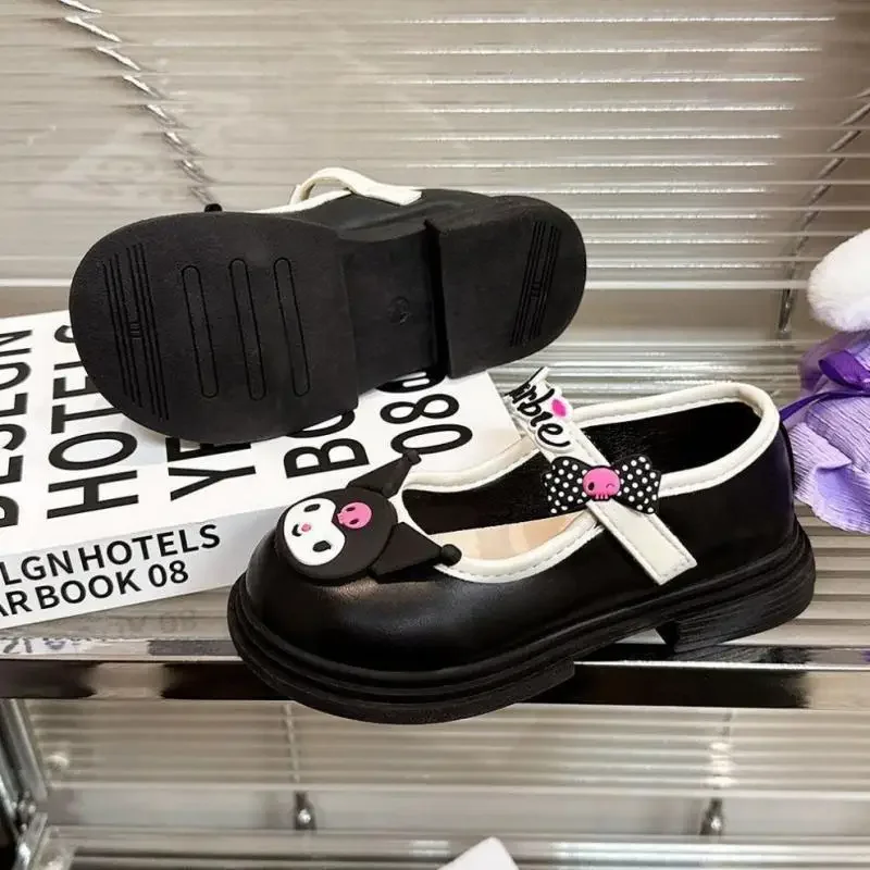 

Girls Kuromi Small Leather Shoes Cartoon Anime Spring and Autumn New Kawaii Princess Shoes Sanrio Soft Sole Shoes Comfortable