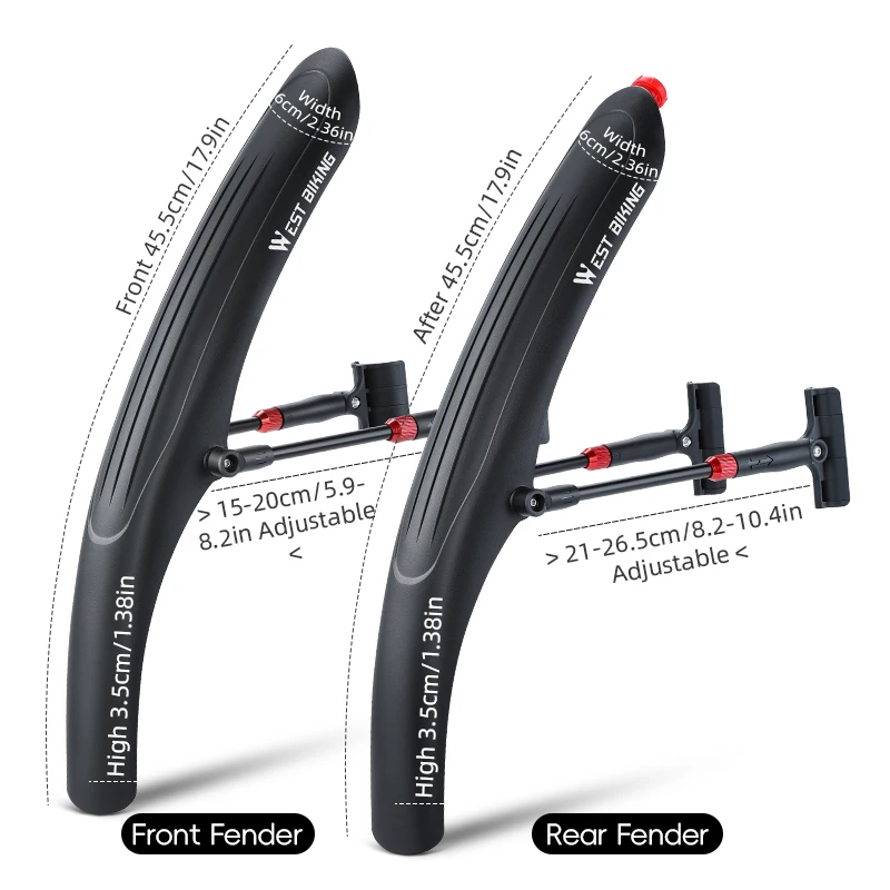 WEST BIKING Bicycle Mudguard Bike Fender PP Soft Plastic Mudguard With Taillight Suitable For 26-29 Inch Mountain Bike Access