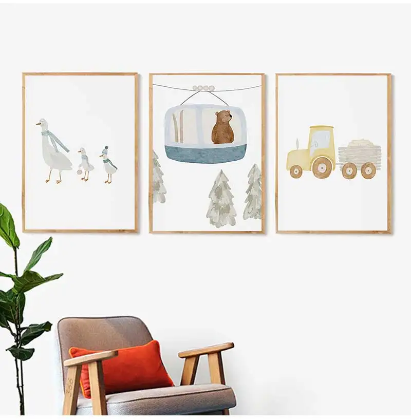 1pc frameless Cartoon Goose Bees Bear Duck Dinosaur Boho Nursery Posters And Prints Canvas Painting Wall Art Pictures Baby Kids