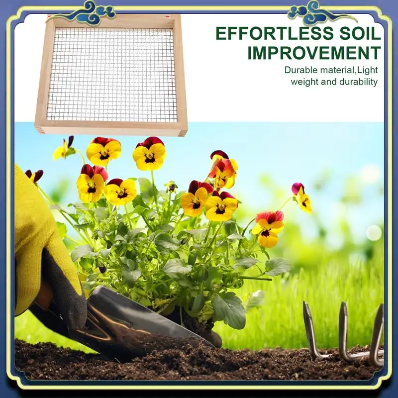 A56P-Wooden Soil Sieve For Gardening, Garden Sand Soil Sieve, Soil Sieve For Earth And Stone, Gardening Compost Sieve