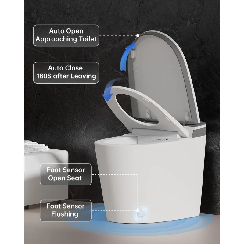 Smart Bidet Toilet with Auto Open Close,1000 Gram MaP Flush Score,Foam Dispenser, ADA Comfort Height, Blackout Flush,Auto Flush