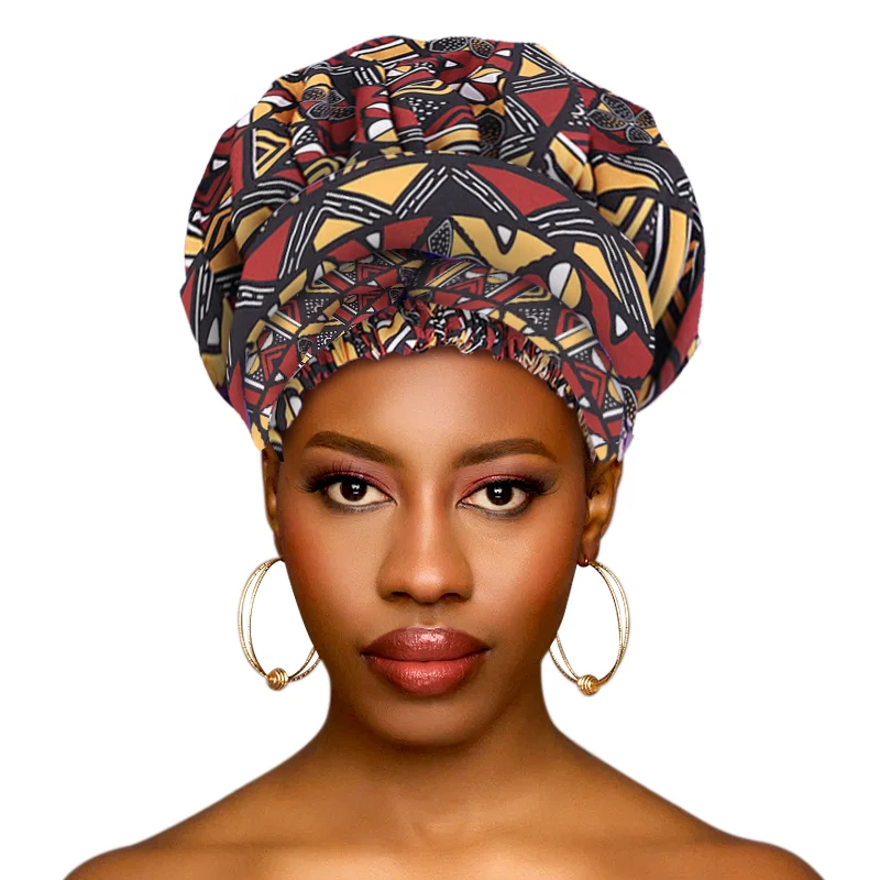 New Women African Print Turban Hat Satin-Lined Head Wraps Vintage Lace Up Headscarf Beanies Bandanas Sleeping Cap For wedding