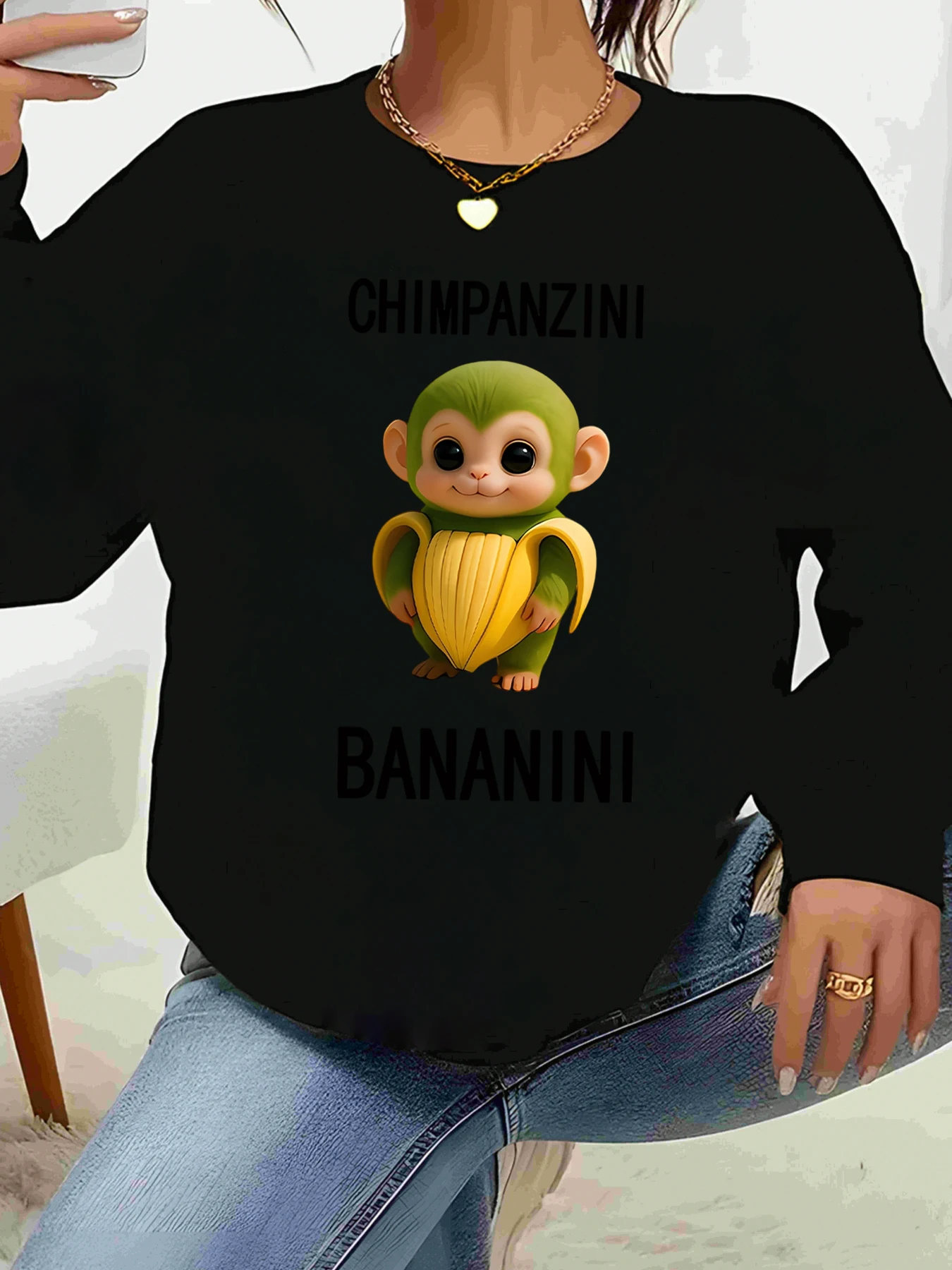 الشمبانزييني الموز القرد طباعة طويلة الأكمام المحملة هالوين ملابس غير رسمية المرأة قمة الموضة #1