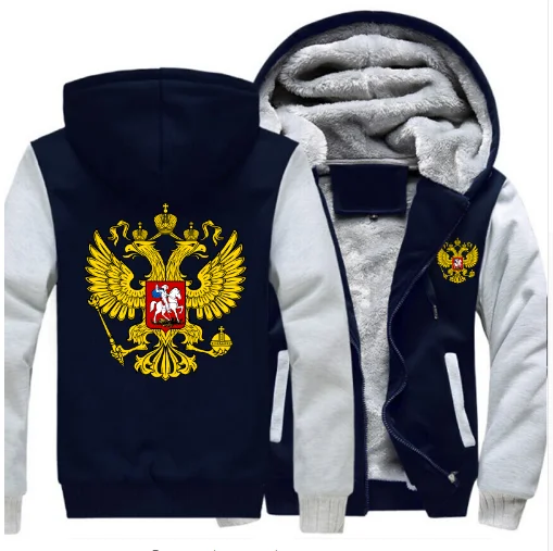 Russian National Emblem Logo Coat Zipper Hoodie Winter Fleece Unisex Thicken Jacket Sweatshirts EURO SIZE