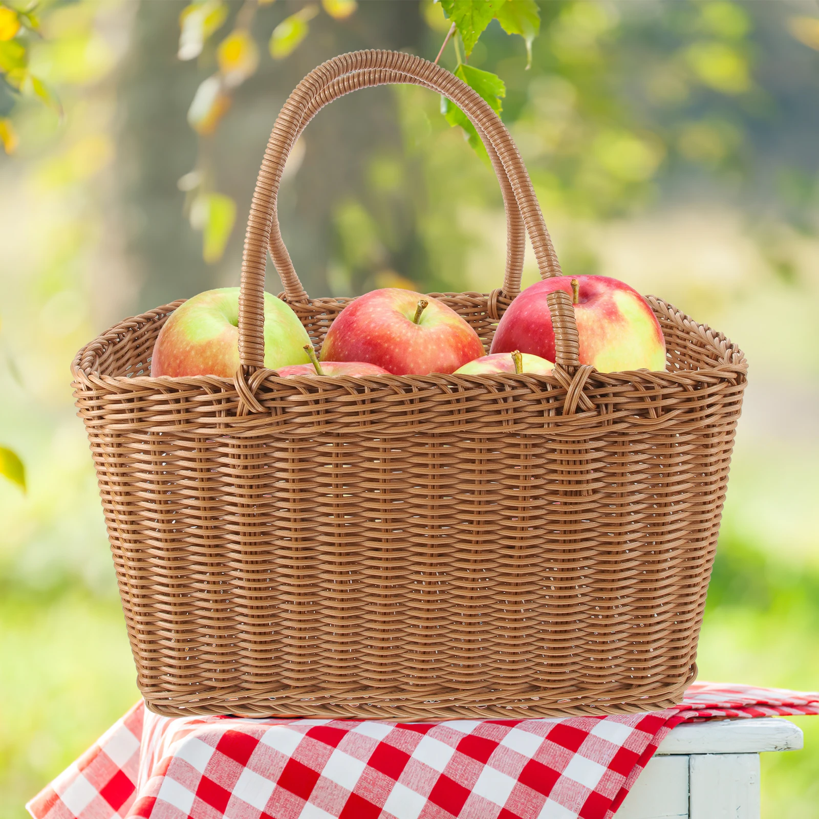 

Imitation Rattan Gift Basket Shopping Outdoor Picnic Plastic Child Storage Kitchen Vegetable Fruit Snacks