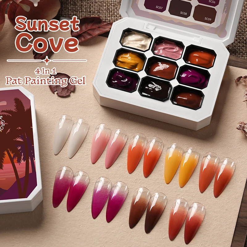 UR SUGAR 9 Farben Gradient Painting Gel Nail Art Farbverlauf DIY Design Gel 4 in 1, verwendet für Farbverlaufs-Nagelstempelmuster