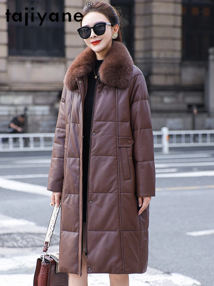 TAJIYANE Genuino Giacca di Pelle Delle Donne Vera Pelle di Pecora Anatra Imbottiture Cappotti Luxe Collo di Pelliccia di Volpe Cappotto 2025 Inverno Donna Vestiti ·хоiyahaк