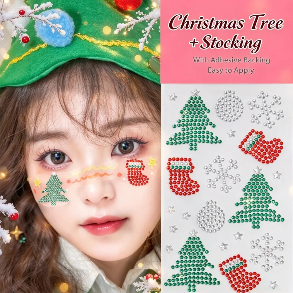 Christmas Rhinestone Stickers for Kids DIY Crafts Scrapbook Diamond Decoration Winter Snowflake Face Gems Makeup Holiday Gift