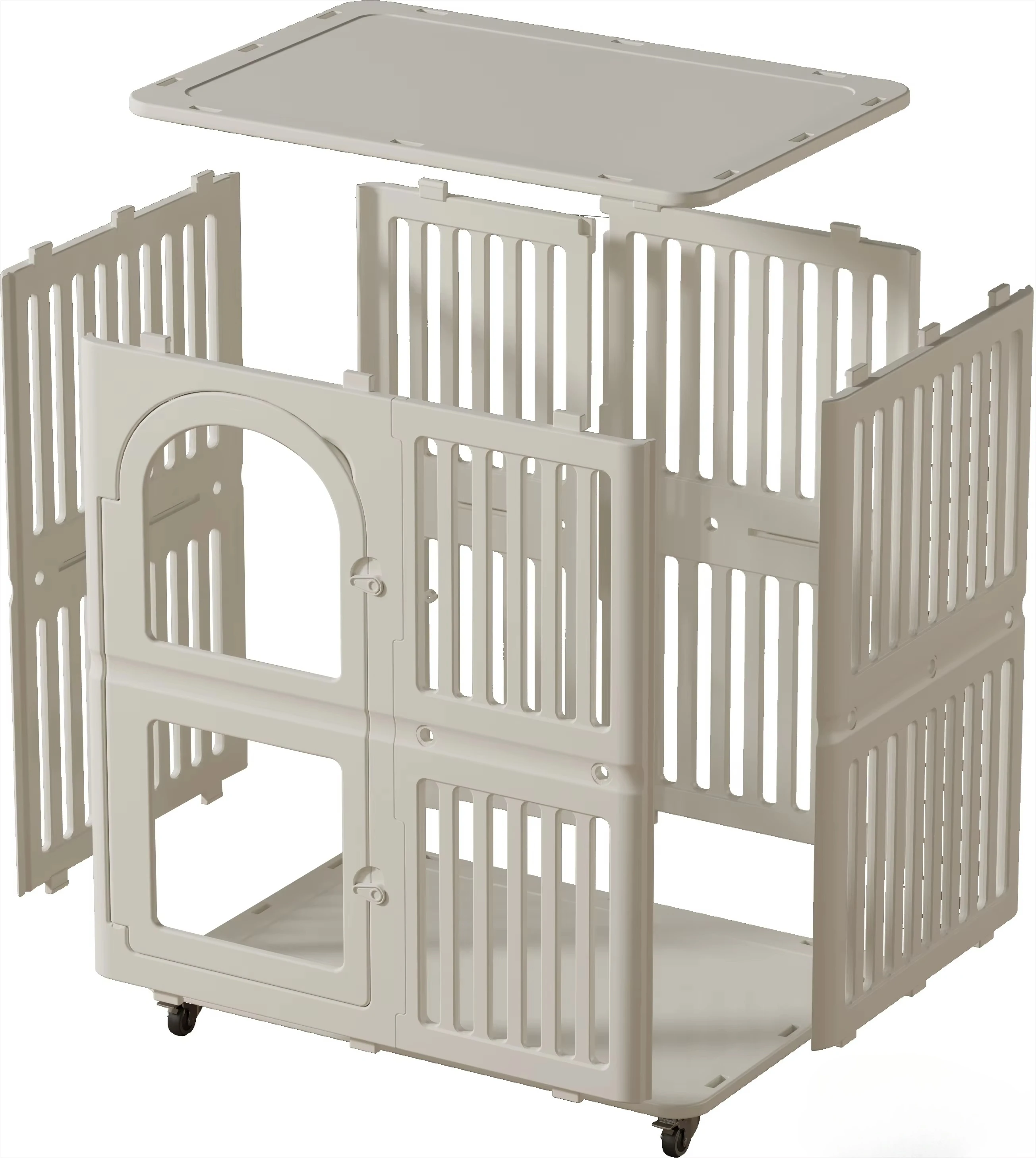 

Fashionable White Plastic Pet House for Small Animals Modern Safe Cage with Wheels for Dogs and Cats