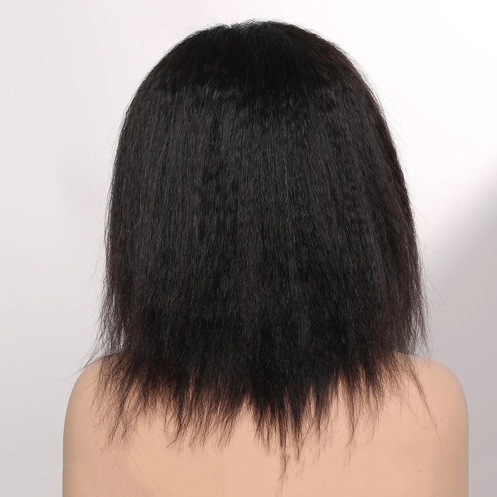 Peruca dianteira reta perverso preta do laço para mulheres, cabelo curto do bebê, resistente ao calor, sem cola, sintético pré-arrancado, densidade 180, 16"