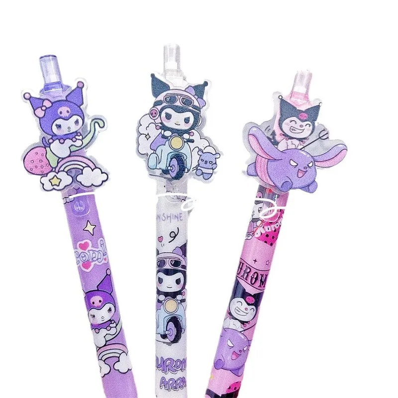 Imagem -06 - Sanrio Cartoon Kuromi Gel Pen Pressione o Patch Pen Black Kid Escrita Suprimentos Papelaria Novo Atacado 0.5 mm 24 Pcs 48 Pcs