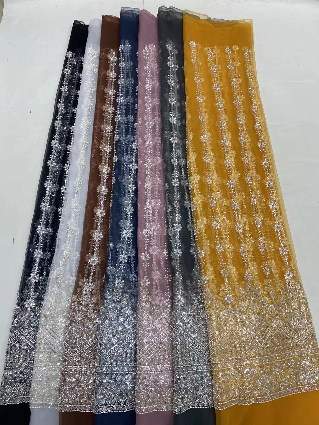 Latest African Sequins Lace Fabric 2024 High Quality Tulle Lace Embroidery Beads Lace Fabrics 5 Yards For Wedding Party Dresses