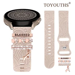 TOYOUTHS Charms Decorative Ring Loop for Samsung Galaxy Watch 7/6/5/4 40mm 44mm with 20mm Boho Engraved Silicone Bands Bracelet