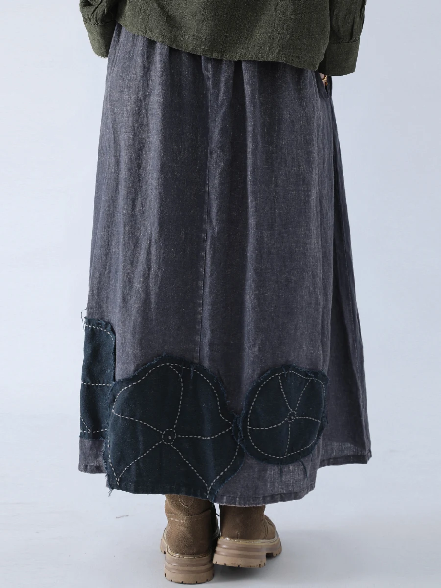 Artistic Waed out Antique Linen A-Line  Skirt Spring 2025 New Arrival High Waist Pure Color Commute Sle Women's Skirt