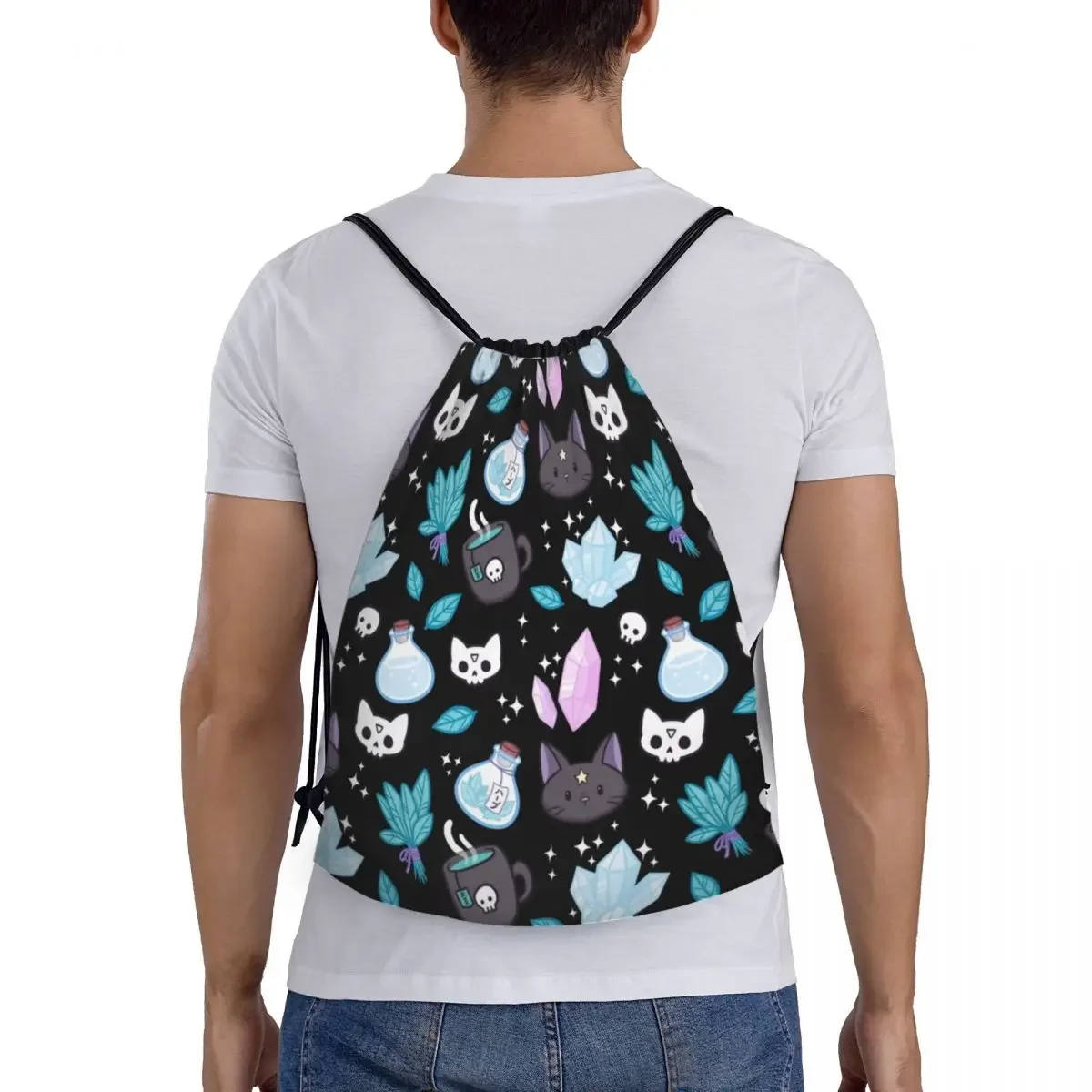 Sacos personalizados de ervas e bruxas para homens e mulheres, mochilas de treinamento de ioga, Halloween Witchy Spooky Cat Sports Gym Sackpack