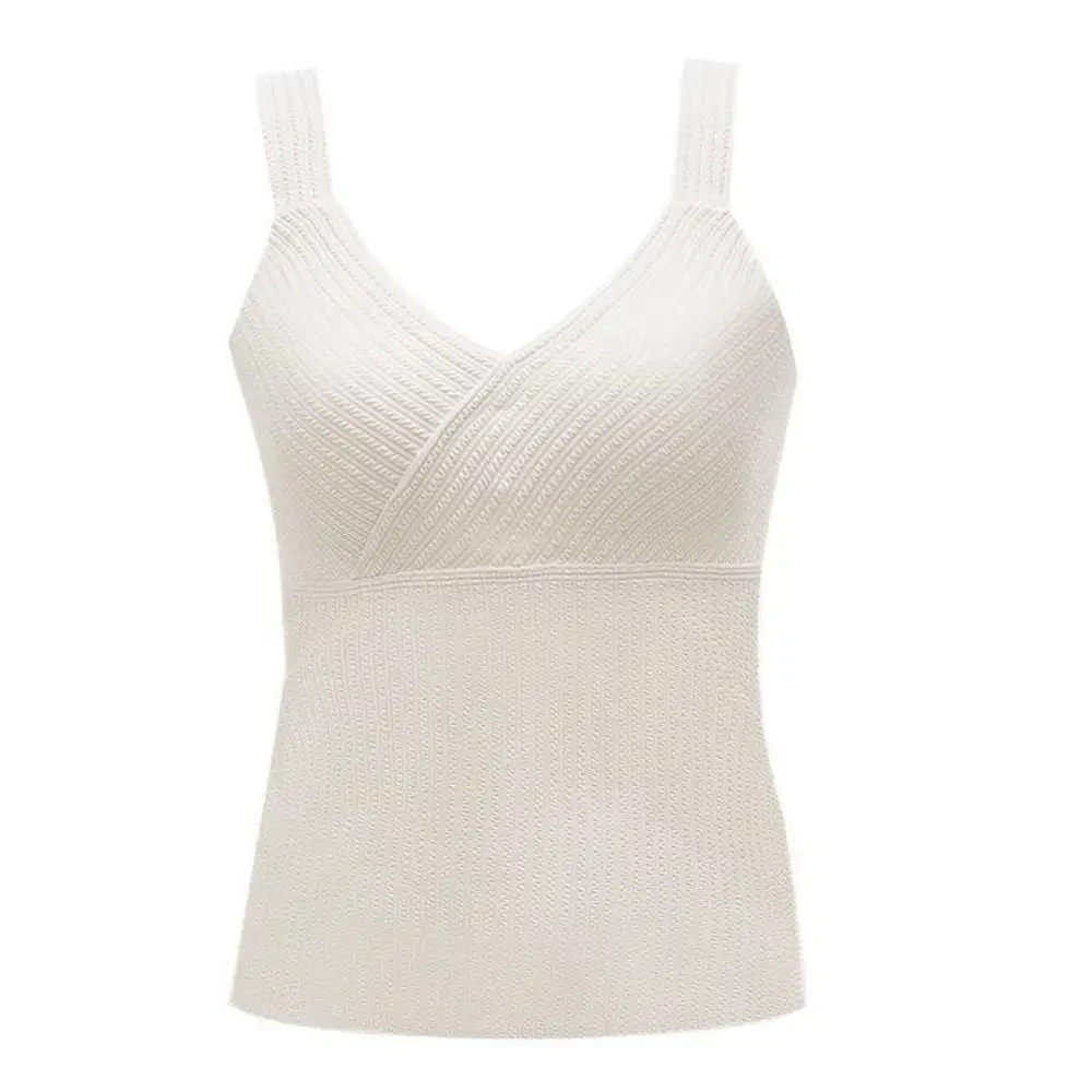 Soft V-neck Sleeveless Warm Underwear Stripe Seamless Warm Slimming Vest Top Bottoming Shirt Winter Thermal Vest Autumn Winter