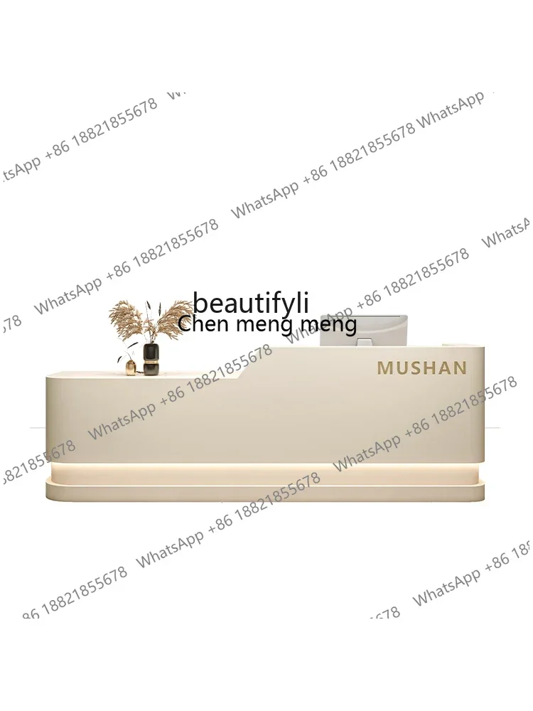 Modern Simple Arc Paint Bar Counter Company Front Desk Stomatological Hospital Reception Desk Beauty Salon Cashier