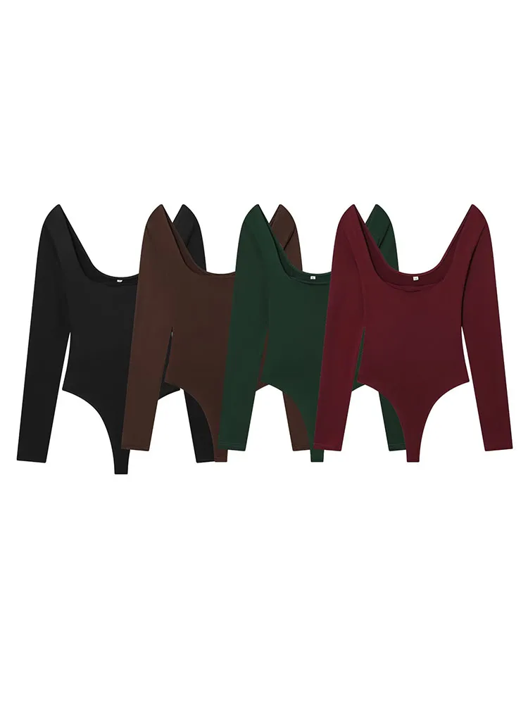 

Женский летний комбинезон HH: новая модная модель с длинным рукавом, квадратным вырезом, открытой спиной, облегающий, элегантный, шикарный, в стиле футболки