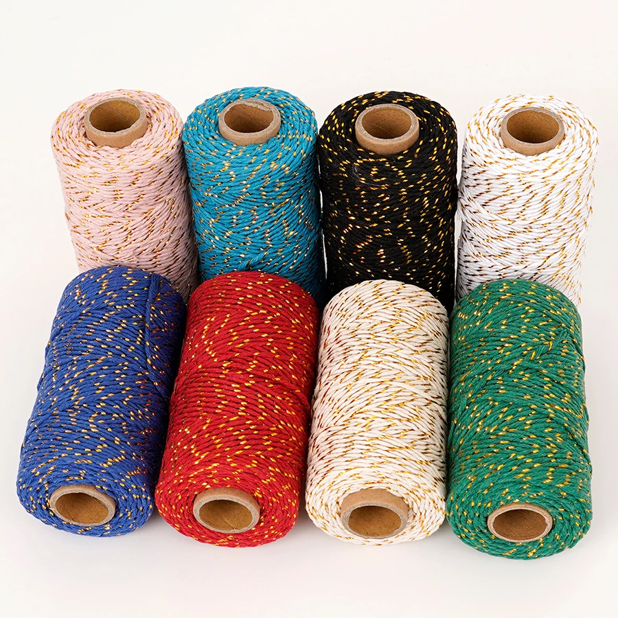 الذهب لامع 2 مللي متر خيط القطن 100 متر الطبيعية لتقوم بها بنفسك سلسلة ل Zongzi ربط كراب ملزمة الحرفية ديكور تغليف الهدايا