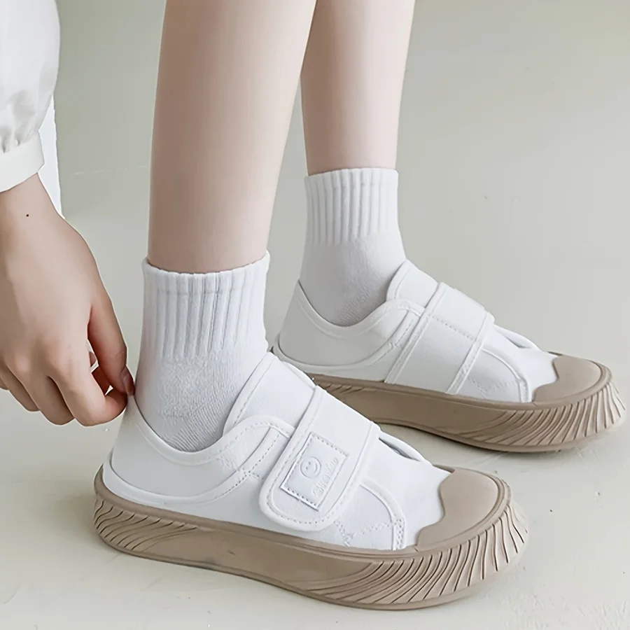 6/12 Paar einfarbige Söckchen für Damen, modisch, elastisch, gestreift, weich, bequem, atmungsaktiv, Stoff, ganzjährig, lässige Socken – Detail 9