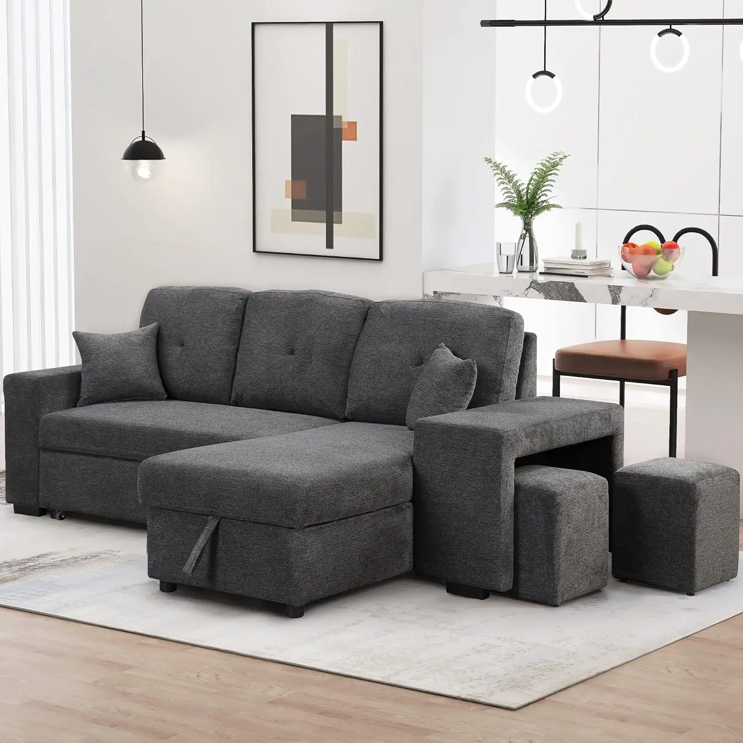 

Sleeper Sofa Bed,2 in 1 Pull Out Sofa Bed L Shape Couch with Storage Ottoman for Living Room,Bedroom Couch and Small Apartment