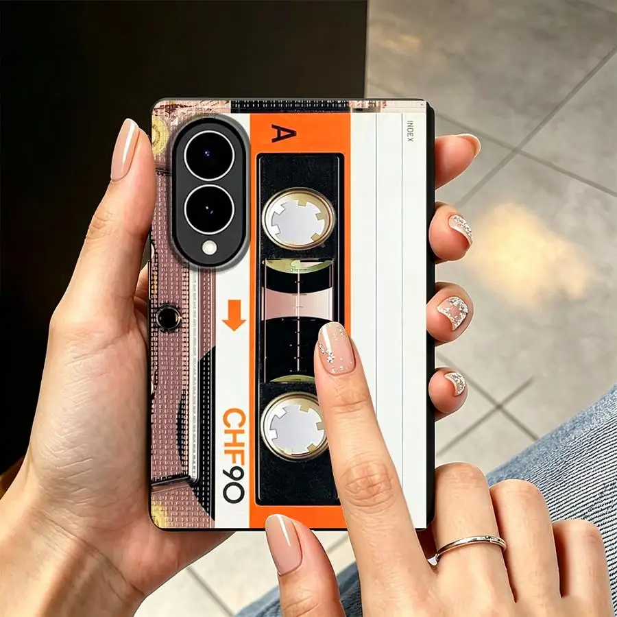 Orange Accent Cassette Luxury Phone Cover Case for Samsung Galaxy Z Fold 8 ZFold8 ZFold Wide Z Fold8 Wide