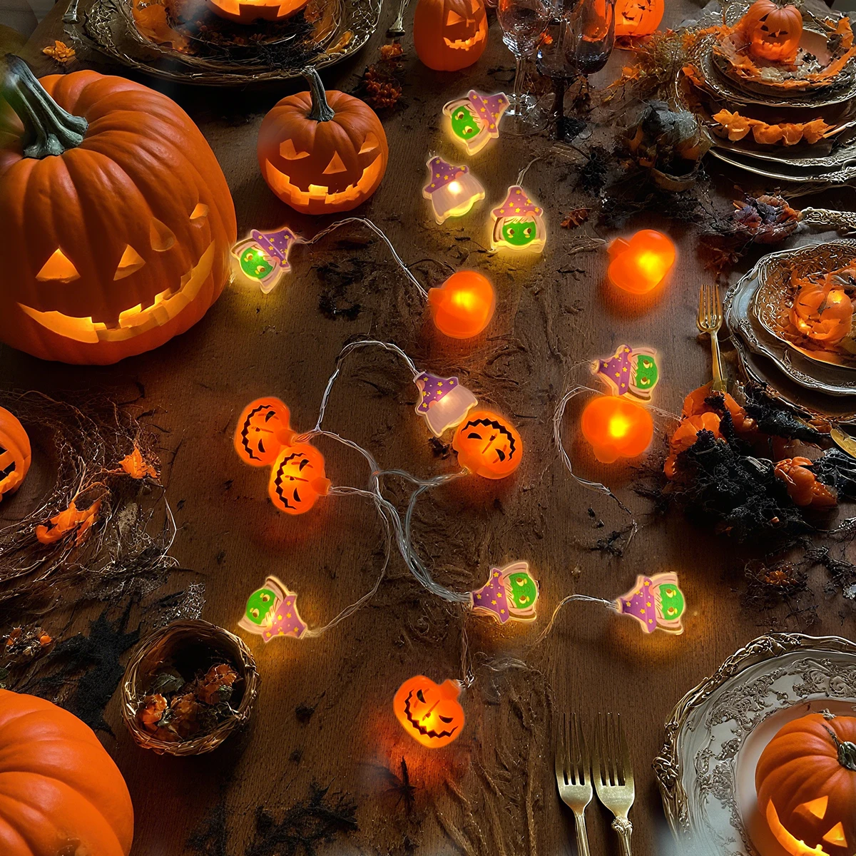 1 قطعة 20 LED هالوين الساحرة واليقطين سلسلة أضواء بطارية تعمل بالطاقة للمنزل ساحة غرفة نوم الجدول شجرة عطلة ديكور الحفلات