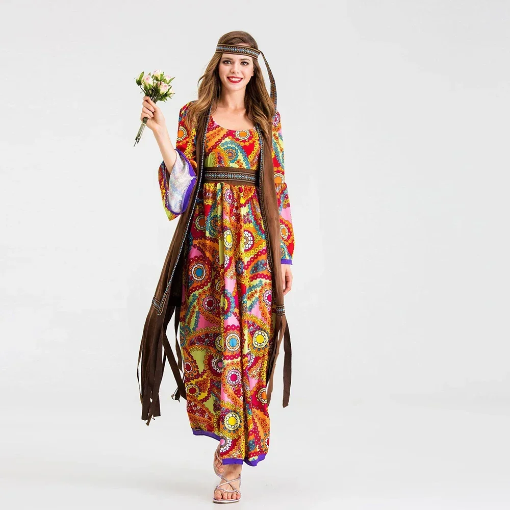 Carnival Vintage 70s Indian Hippie Dress Hip-hop Disco Girls Costume