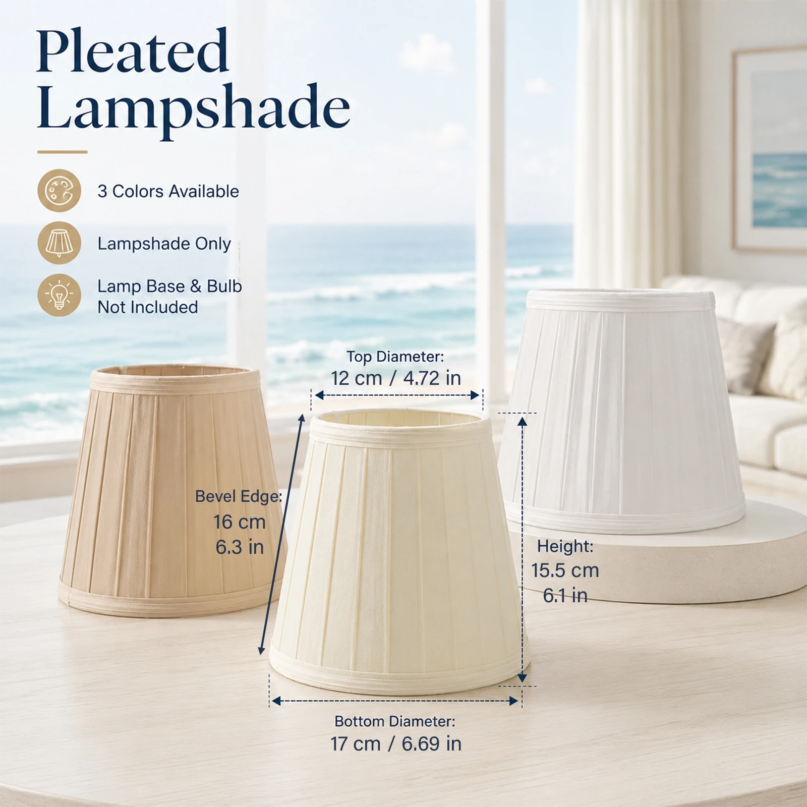 French Cream Pleated Fabric Lamp Shade, Conical Straight Cover for Wall Table Bedroom