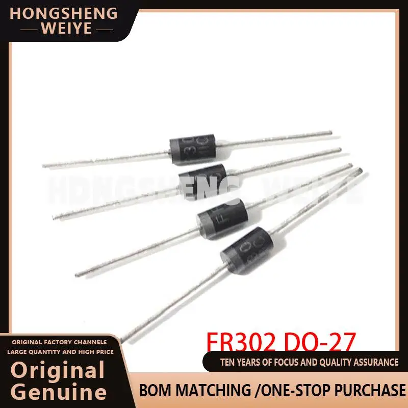 100%new 20PCS FR302 DO-27 3A 200V Fast Recovery Rectifier Diode New Original