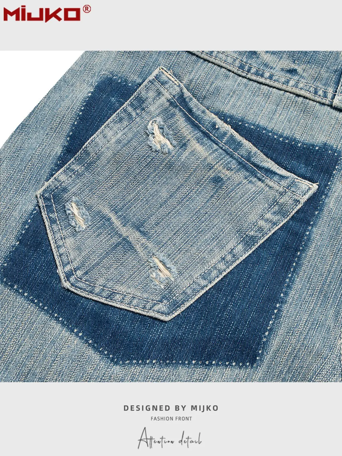MIJKO بنطال جينز أزرق واسع الساق بفتحات دمعة الحشرات وجيوب مستقيمة G6871 # #5