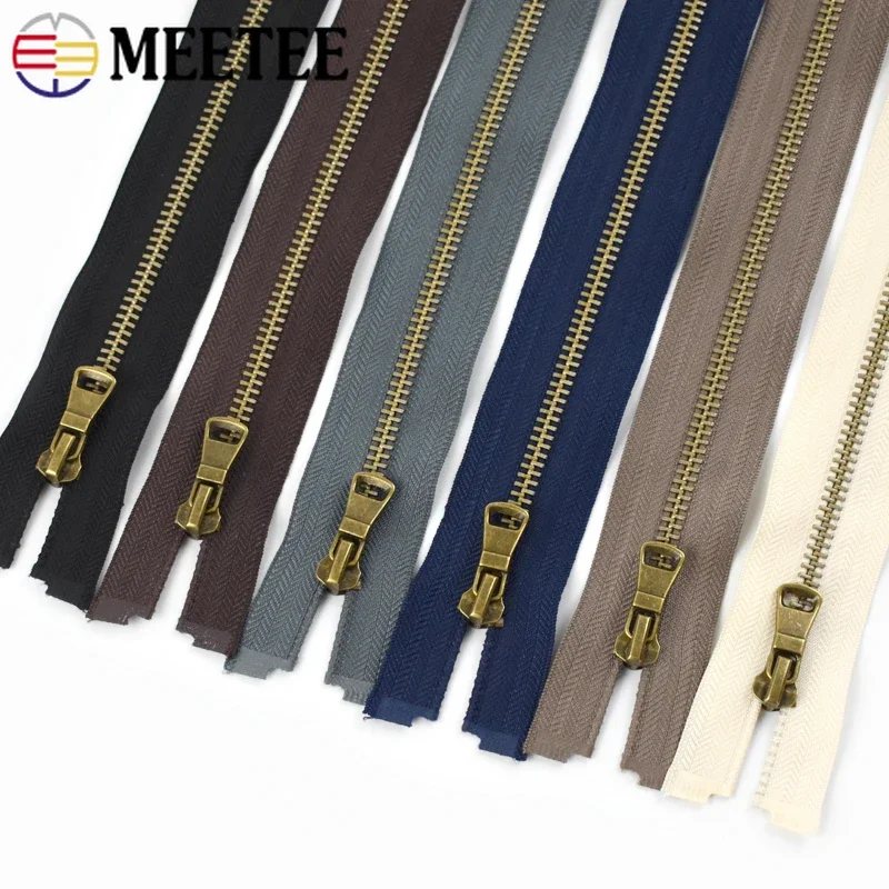 5/10Pcs 5# 40/50/60/70/80cm Metal Zippers Bronze Teeth Open-End Zipper Bag Jackets Tent Replace Zips Repair Kit Sewing Accessory