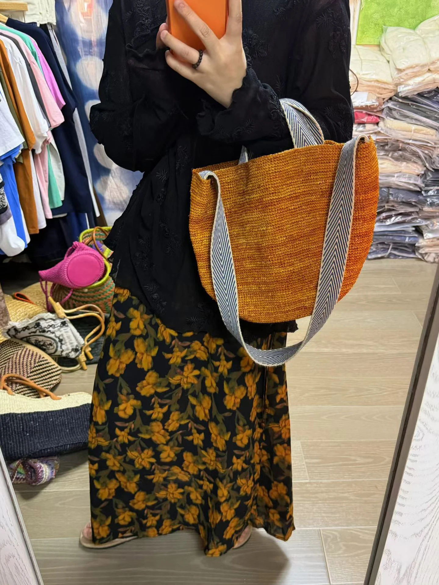 

Spring Summer Vintage Yellow Flower Wooden Bead Side Zipper Half Skirt plus Size Women's Fashion Big Women's Clothing