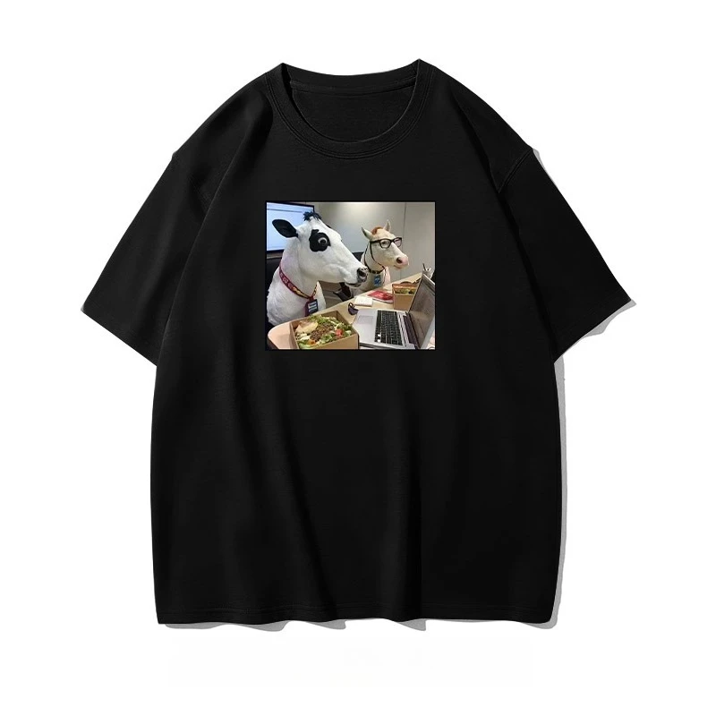 

Modern Cattle and Horses Fun Casual Funny Office Workers Regular Short-sleeved T-shirt Boys and Girls Loose Large Size Top