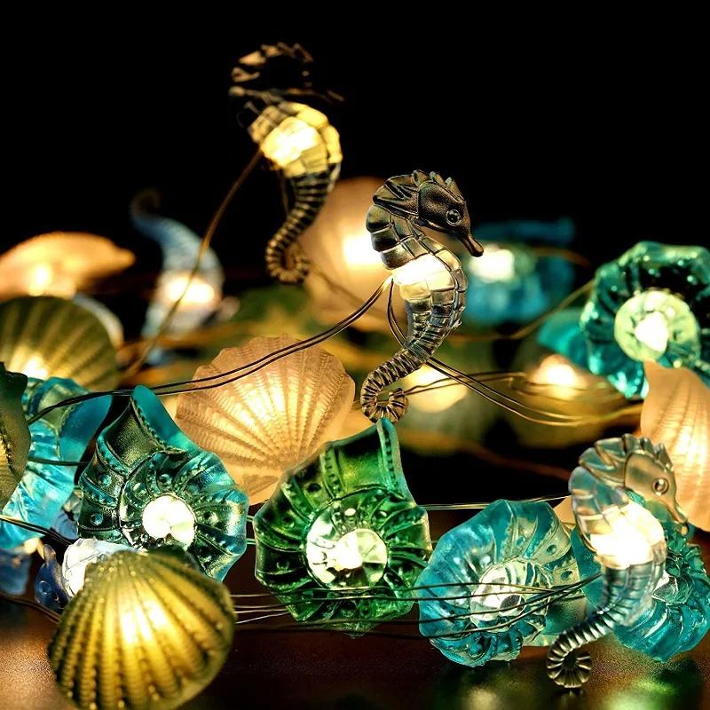 2m 20LED Seashell Starfish String Light Ocean Theme Party String Light Mermaid Party Decoration Girls Bedroom DIY Decor Supplies
