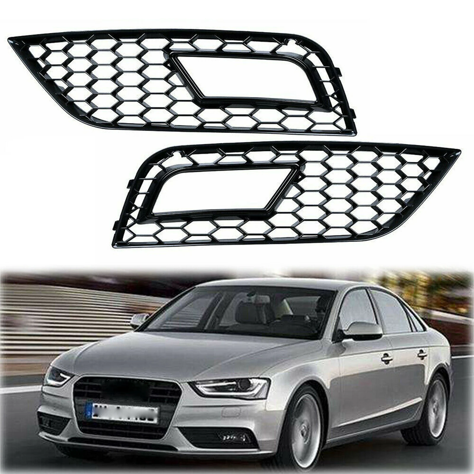 1 Pair Front Fog Light Grilles Cover fits for Audi A4 B8.5 2013-2016, Dust-proof