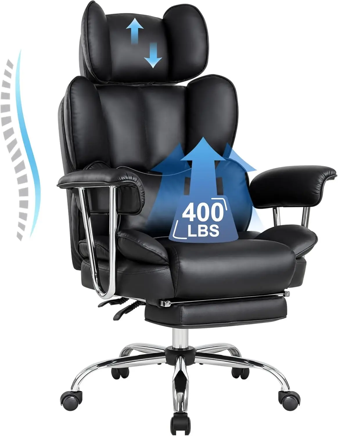 

Big And Tall Office Chair With Foot Rest, Ergonomic Executive Desk Chair, High Ba Pu Leather Computer Chair,Reclining Office