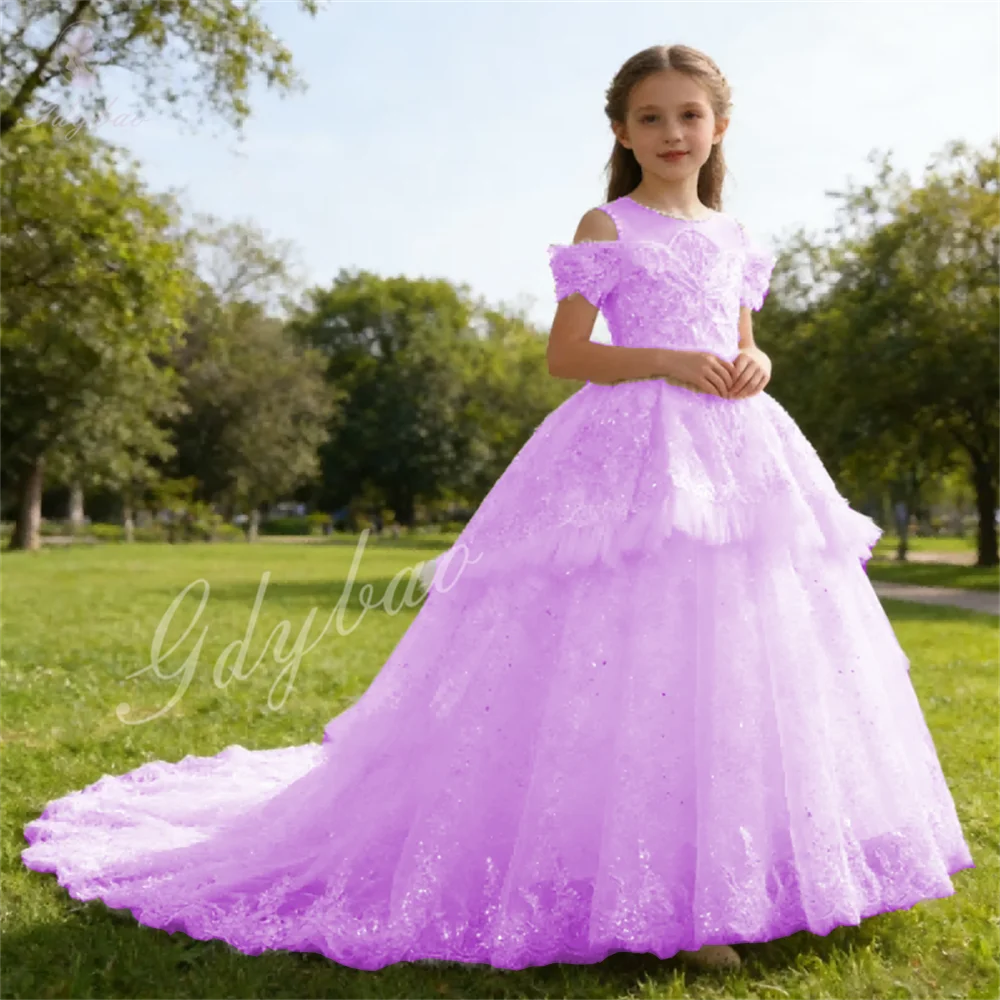 Girls White Children Birthday Party Dress Beauty Pageant Gown For Outfit Formal Evening Girl Wedding Performance